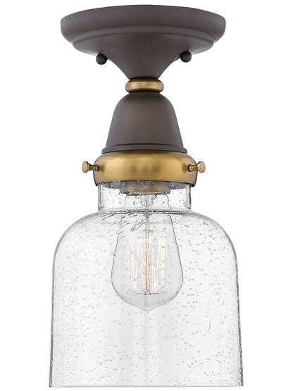 Academy Flush-Mount Ceiling Light with Bell Shade in Oil-Rubbed Bronze.